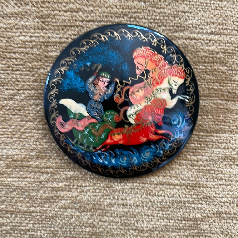 Vintage Horse & Rider Hand Painted Brooch Lapel Pin